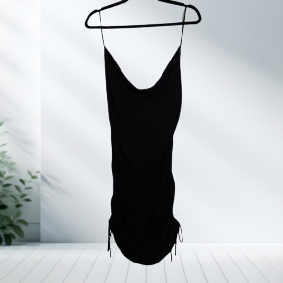 Lovers + Friends Black Adjustable Ruched Mini Dress Size Medium 100% Rayon - Picture 2 of 10